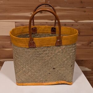Stylish Tan and Yellow Woven Tote Bag